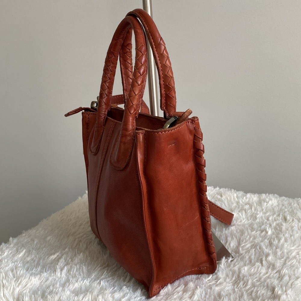 Genuine Leather Burnt Orange Tote Bag with Perforated Detail - Picture 5 of 13